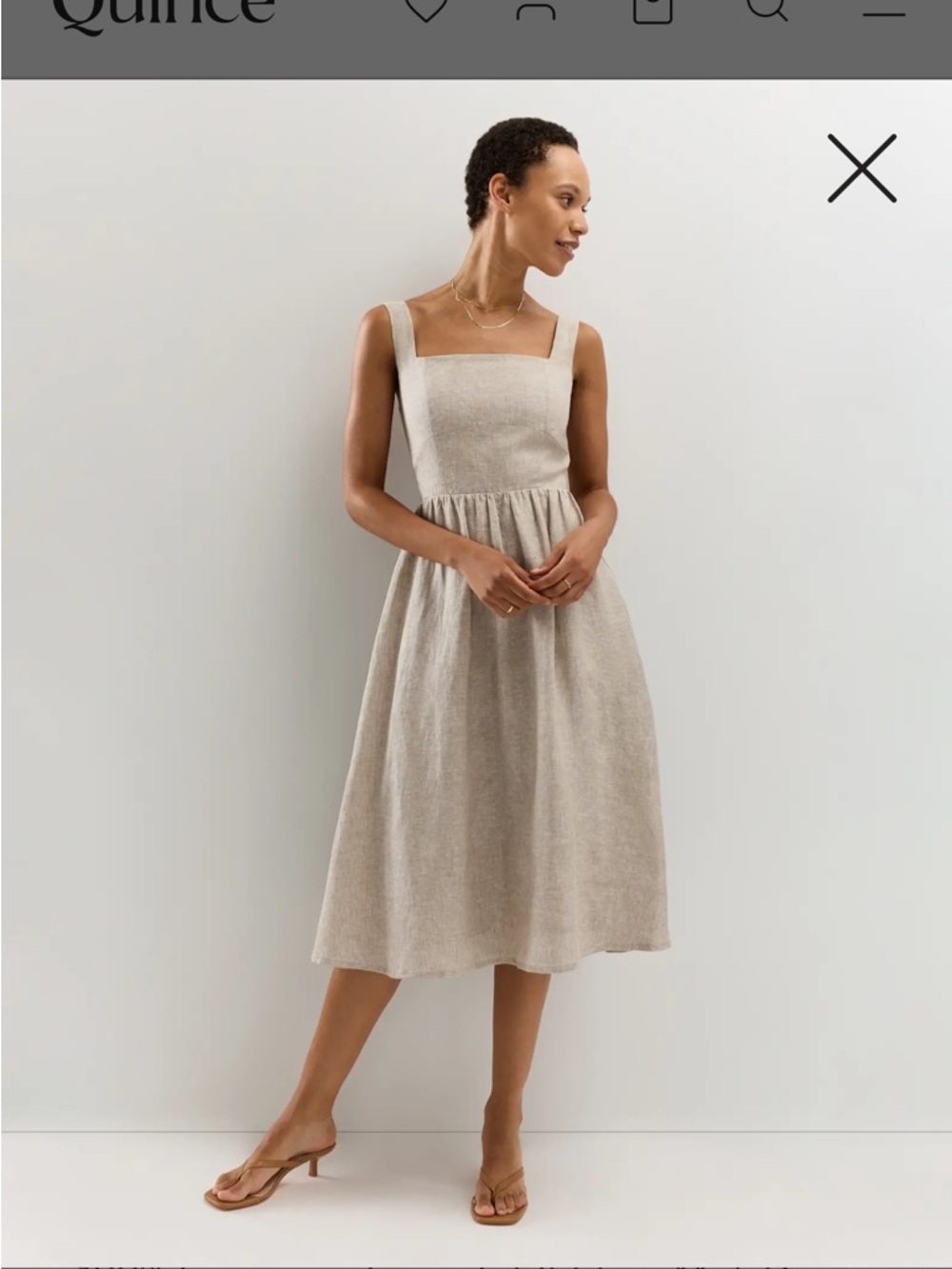 Quince Natural Linen-Blend Square Neck Midi Dress in Beige